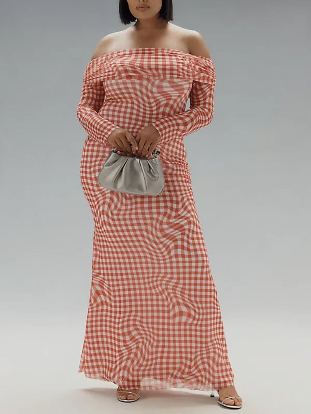 ANTHROPOLOGIE NWT $128 AFRM Mesh Gingham Check Off Shoulder Maxi Dress Size 2X